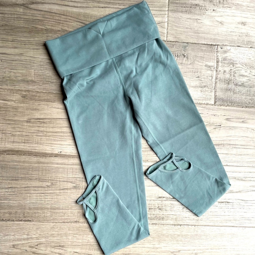 Free People Movement Leggings Cut Out Ankle Fold Over Waistband Sage Green SZ S